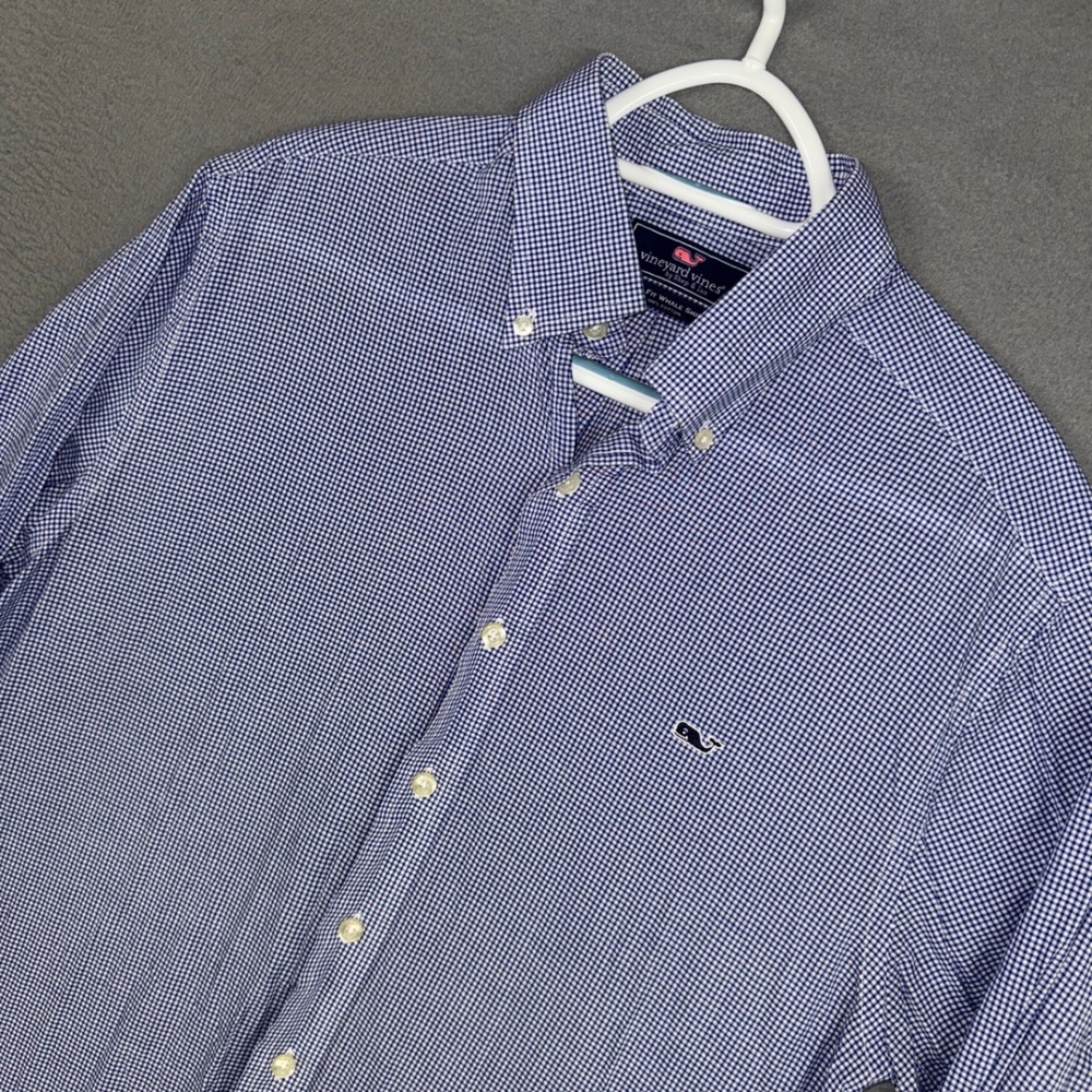 Vineyard Vines Shirt Mens Medium Blue Gingham Slim Fit Whale Button Down Cotton